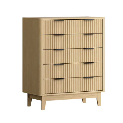 COD-HH-GLORY-5D-WD-AB Oikiture 5 Chest of Drawers Storage Cabinet Dressers Tallboy Stripe Natural