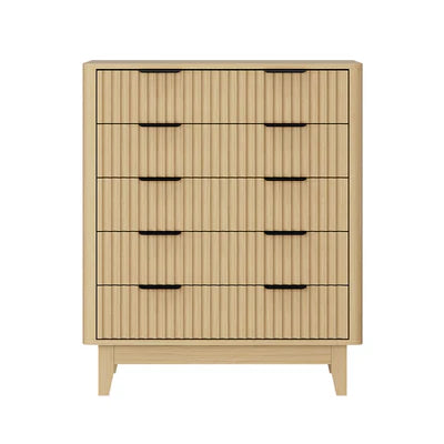 COD-HH-GLORY-5D-WD-AB Oikiture 5 Chest of Drawers Storage Cabinet Dressers Tallboy Stripe Natural