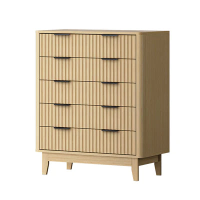 COD-HH-GLORY-5D-WD-AB Oikiture 5 Chest of Drawers Storage Cabinet Dressers Tallboy Stripe Natural
