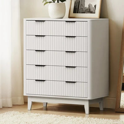 COD-HH-GLORY-5D-WH-AB Oikiture 5 Chest of Drawers Storage Cabinet Dressers Tallboy Stripe White