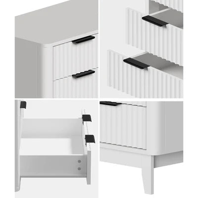 COD-HH-GLORY-5D-WH-AB Oikiture 5 Chest of Drawers Storage Cabinet Dressers Tallboy Stripe White
