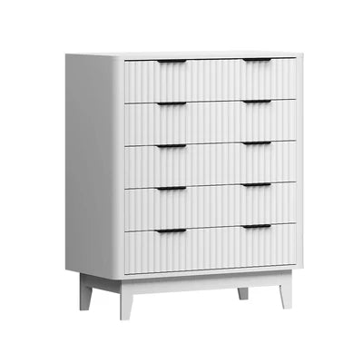 COD-HH-GLORY-5D-WH-AB Oikiture 5 Chest of Drawers Storage Cabinet Dressers Tallboy Stripe White