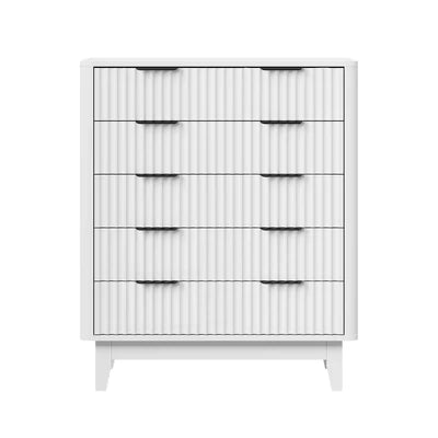 COD-HH-GLORY-5D-WH-AB Oikiture 5 Chest of Drawers Storage Cabinet Dressers Tallboy Stripe White