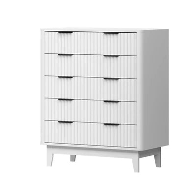 COD-HH-GLORY-5D-WH-AB Oikiture 5 Chest of Drawers Storage Cabinet Dressers Tallboy Stripe White