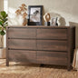 COD-NAVI-6D-WN Oikiture 6 Chest Of Drawer Lowboy Dresser Storage Handle-Free Bedroom Walnut
