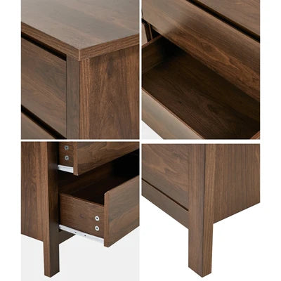 COD-NAVI-6D-WN Oikiture 6 Chest Of Drawer Lowboy Dresser Storage Handle-Free Bedroom Walnut