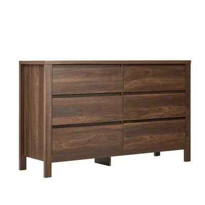 COD-NAVI-6D-WN Oikiture 6 Chest Of Drawer Lowboy Dresser Storage Handle-Free Bedroom Walnut