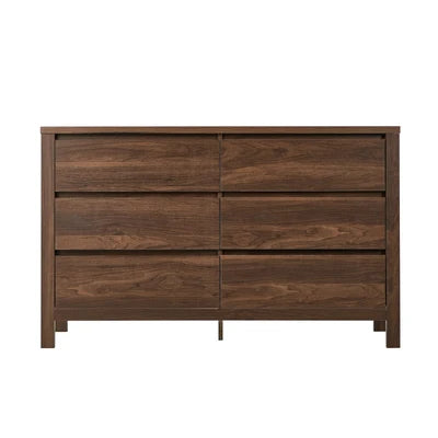COD-NAVI-6D-WN Oikiture 6 Chest Of Drawer Lowboy Dresser Storage Handle-Free Bedroom Walnut