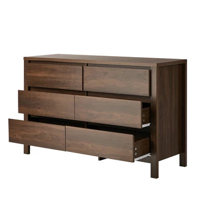 COD-NAVI-6D-WN Oikiture 6 Chest Of Drawer Lowboy Dresser Storage Handle-Free Bedroom Walnut