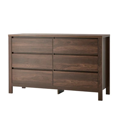 COD-NAVI-6D-WN Oikiture 6 Chest Of Drawer Lowboy Dresser Storage Handle-Free Bedroom Walnut