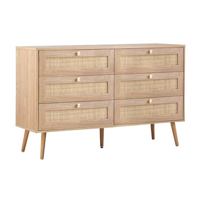 COD-OLIV-6D-WD-AB Oikiture 6 Chest of Drawers Dresser Chest Storage Cabinet Tallboy Rattan