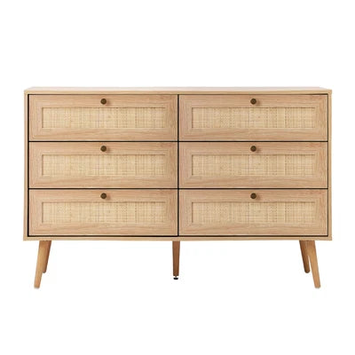 COD-OLIV-6D-WD-AB Oikiture 6 Chest of Drawers Dresser Chest Storage Cabinet Tallboy Rattan