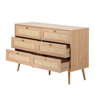 COD-OLIV-6D-WD-AB Oikiture 6 Chest of Drawers Dresser Chest Storage Cabinet Tallboy Rattan