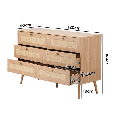 COD-OLIV-6D-WD-AB Oikiture 6 Chest of Drawers Dresser Chest Storage Cabinet Tallboy Rattan