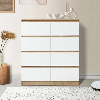 COD-PURI-8D-WHWD-AB Oikiture Chest of Drawers Tallboy Dresser Table Storage Cabinet Wooden White