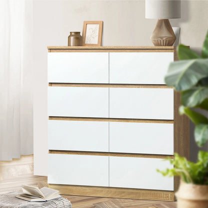 COD-PURI-8D-WHWD-AB Oikiture Chest of Drawers Tallboy Dresser Table Storage Cabinet Wooden White