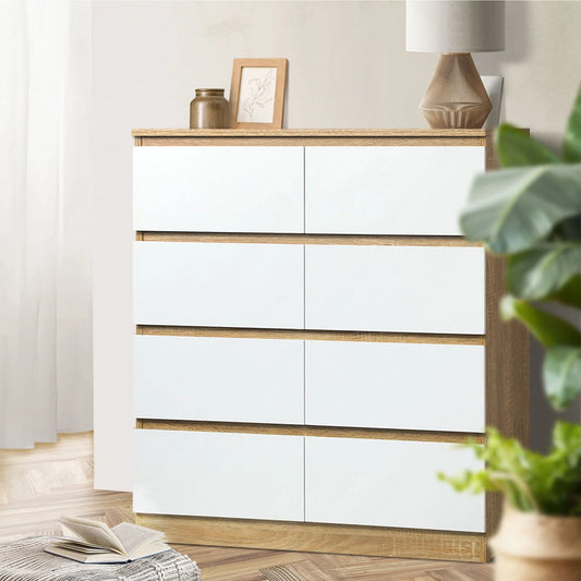 COD-PURI-8D-WHWD-AB Oikiture Chest of Drawers Tallboy Dresser Table Storage Cabinet Wooden White