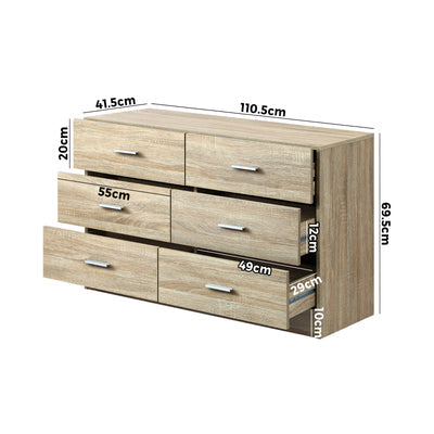 COD-TIKO-WD-AB Oikiture 6 Chest of Drawers Tallboy Dresser Table Lowboy Storage Cabinet Wood