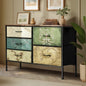 COD-TS-BOHEMI-5D Oikiture 5 Chest Of Drawers Fabric Storage Cabinet Retro Lowboy Organizer