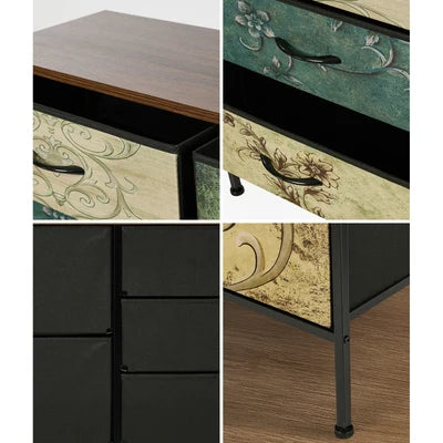 COD-TS-BOHEMI-5D Oikiture 5 Chest Of Drawers Fabric Storage Cabinet Retro Lowboy Organizer
