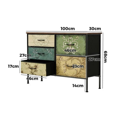 COD-TS-BOHEMI-5D Oikiture 5 Chest Of Drawers Fabric Storage Cabinet Retro Lowboy Organizer