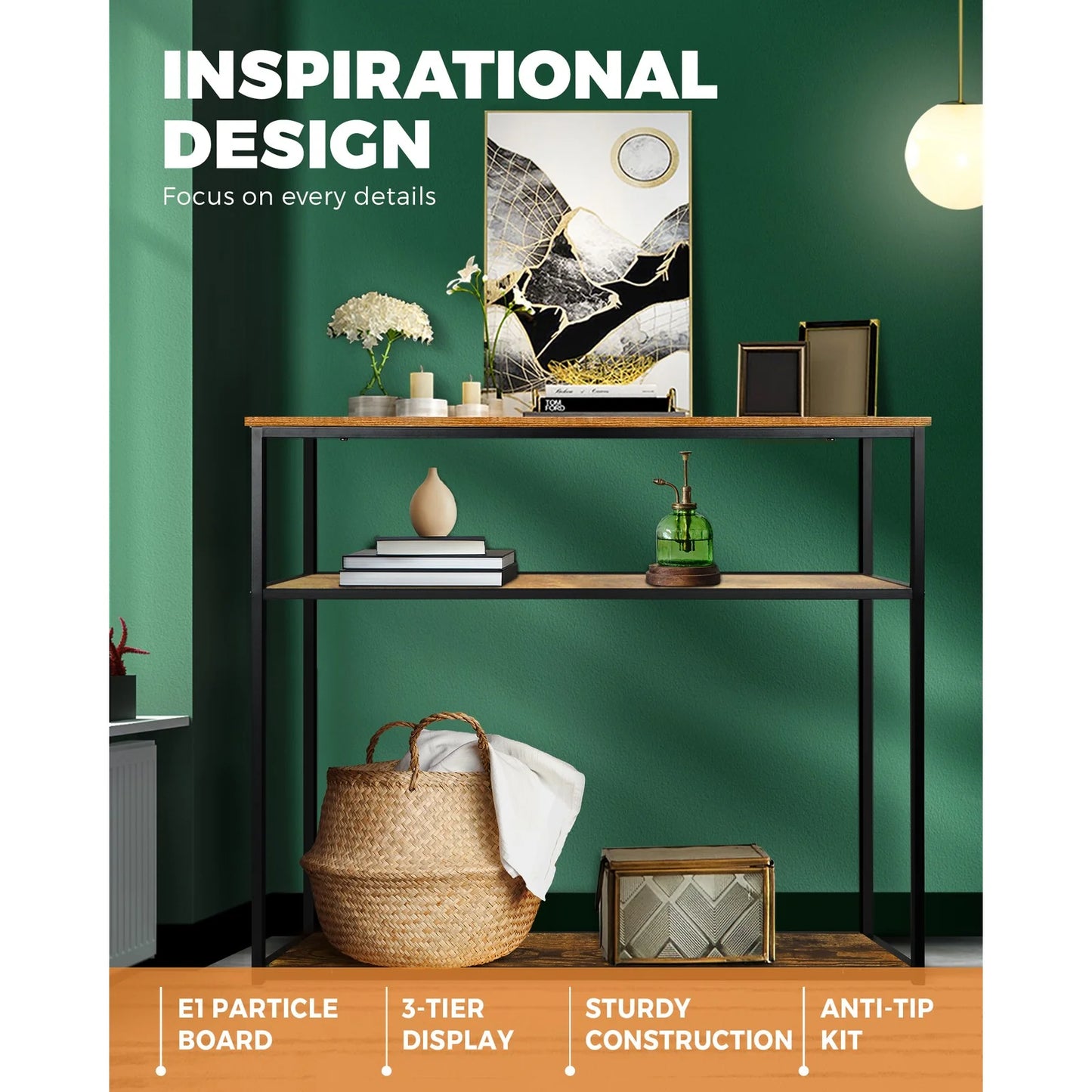 CST-A12-WD Oikiture Hall Console Table Metal Hallway Desk Entry Display Wooden Furniture