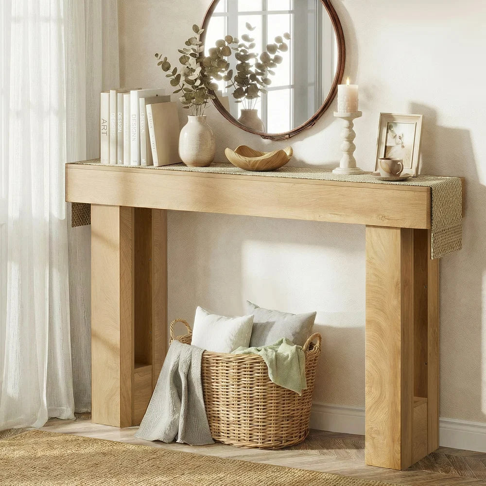 CST-GLOW-WD Oikiture Console Table Hallway Narrow Sofa Side Desk Storage Rack Behind