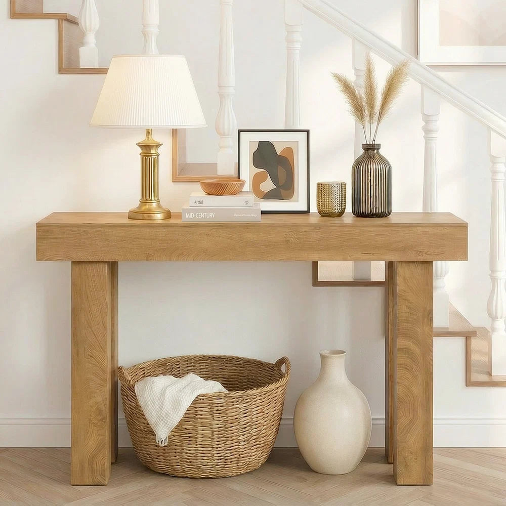 CST-GLOW-WD Oikiture Console Table Hallway Narrow Sofa Side Desk Storage Rack Behind