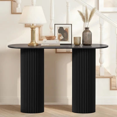 CST-JEN-BK Oikiture Console Table Oval Hallway Desk Modern Entryway Table Black