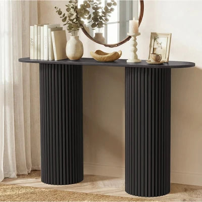 CST-JEN-BK Oikiture Console Table Oval Hallway Desk Modern Entryway Table Black