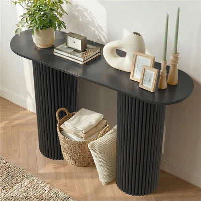 CST-JEN-BK Oikiture Console Table Oval Hallway Desk Modern Entryway Table Black