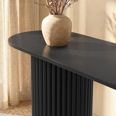 CST-JEN-BK Oikiture Console Table Oval Hallway Desk Modern Entryway Table Black