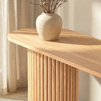 CST-JEN-WD Oikiture Console Table Oval Hallway Desk Modern Entryway Table Natural