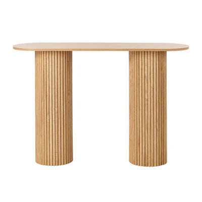 CST-JEN-WD Oikiture Console Table Oval Hallway Desk Modern Entryway Table Natural