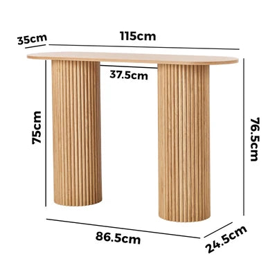 CST-JEN-WD Oikiture Console Table Oval Hallway Desk Modern Entryway Table Natural