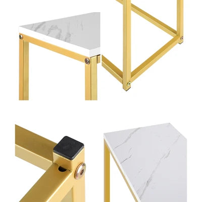 CST-VJ-LONI-GDWH Oikiture Console Table Marble-look Iron Hallway Desk Entry Display Gold&White