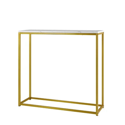 CST-VJ-LONI-GDWH Oikiture Console Table Marble-look Iron Hallway Desk Entry Display Gold&White