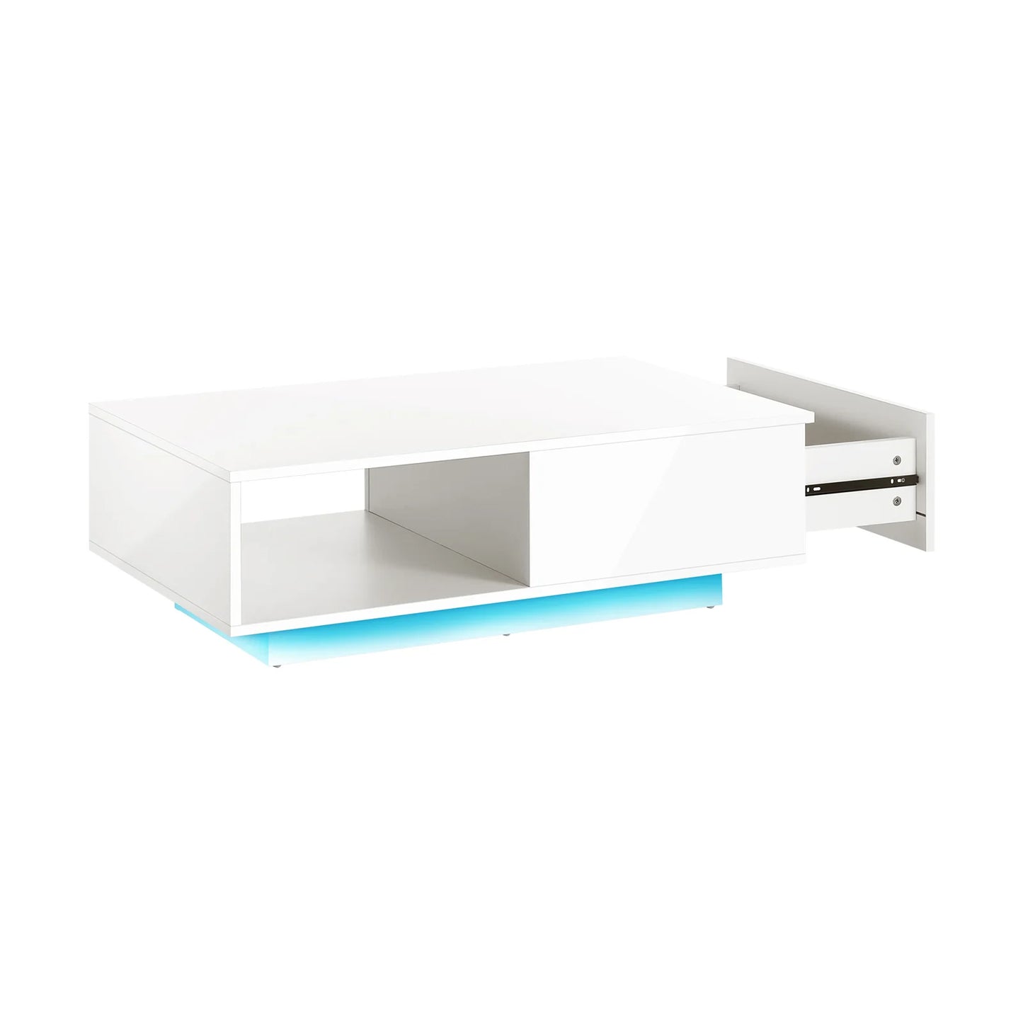 CTB-B15-DELI-WH Oikiture Coffee Table LED High Gloss Storage Drawer White