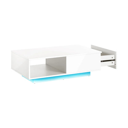CTB-B15-DELI-WH Oikiture Coffee Table LED High Gloss Storage Drawer White