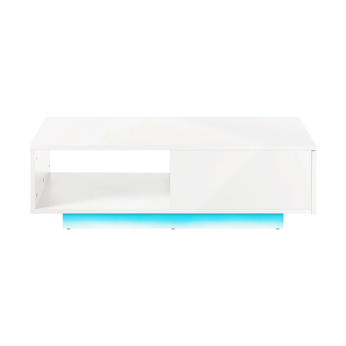 CTB-B15-DELI-WH Oikiture Coffee Table LED High Gloss Storage Drawer White