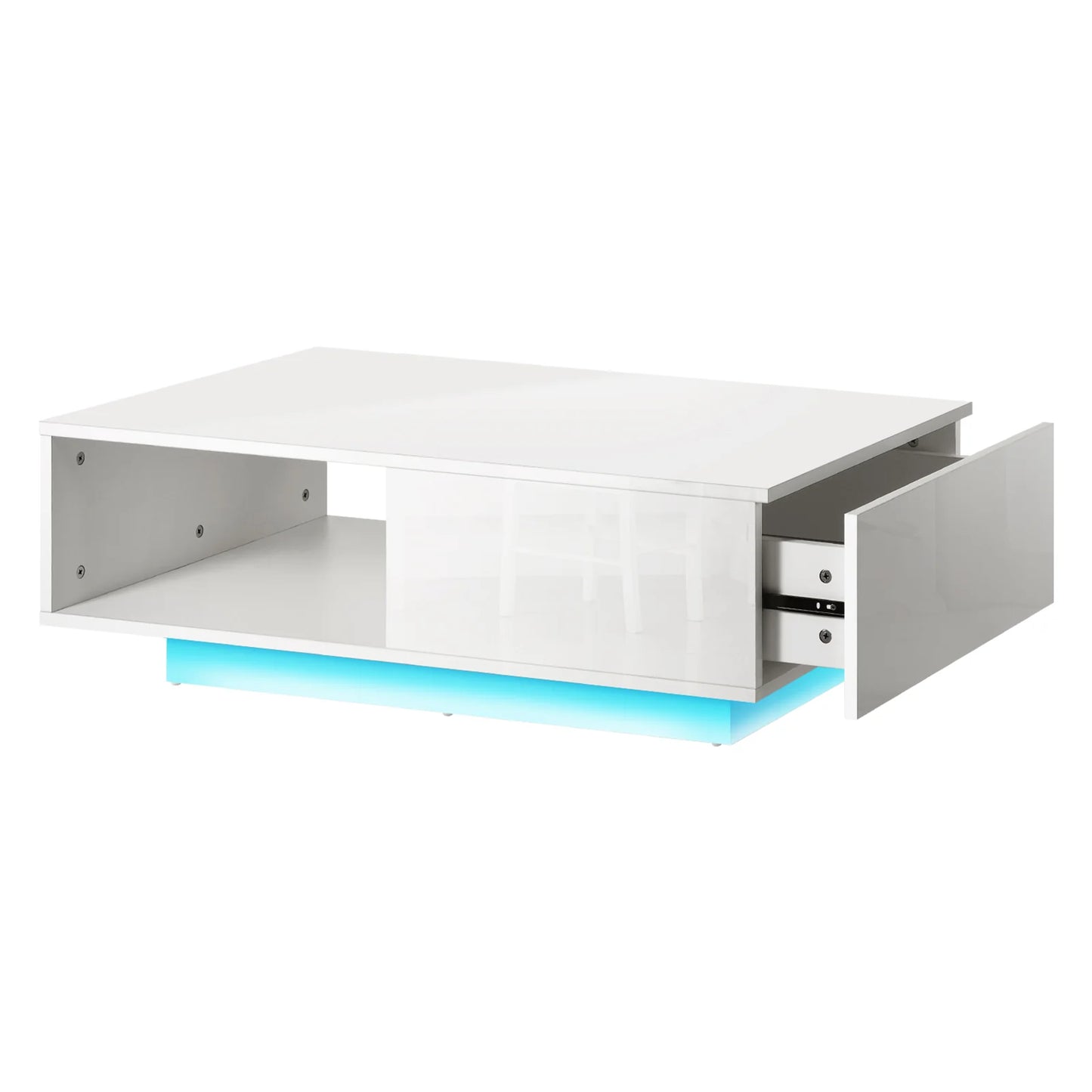 CTB-B15-DELI-WH Oikiture Coffee Table LED High Gloss Storage Drawer White