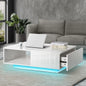 CTB-B15-DELI-WH Oikiture Coffee Table LED High Gloss Storage Drawer White