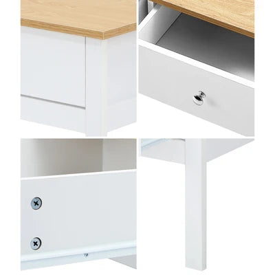 CTB-MF-ANNY-WDWH Oikiture Coffee Table Storage Drawers Side Tables Sofa Cafe Desk Natural White