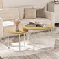 CTB-S2-6040-WDWH Oikiture Set of 2 Nesting Coffee Table Round Side End Tables Natural and White