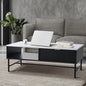 CTB-WAVE-WHBK Hammond Coffee Table Oikiture Coffee Table 1 Drawer Sofa End Table Storage Shelf Black and White