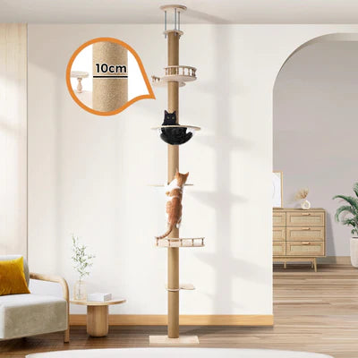 CTR-CEIL-C7-WD-300 Alopet Cat Tree Wood Tower Scratching 300cm Post Scratcher Floor to Ceiling