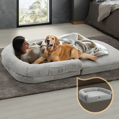 DB-B3-FOLD-180-GY Alopet Foldable Human Dog Bed Calming Bed Dog Sofa Beds Removable Washable Grey
