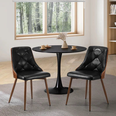 DCH-AIC-BENS-BK-2PC Oikiture Dining Chairs Kitchen Lounge Cafe Seat Retro PU Leather x2 Black