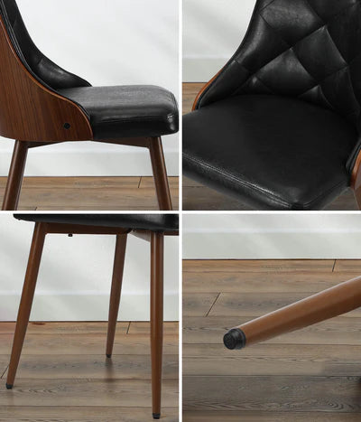 DCH-AIC-BENS-BK-2PC Oikiture Dining Chairs Kitchen Lounge Cafe Seat Retro PU Leather x2 Black