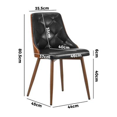 DCH-AIC-BENS-BK-2PC Oikiture Dining Chairs Kitchen Lounge Cafe Seat Retro PU Leather x2 Black
